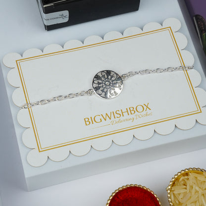 Silver Rakhi & Luxe Essentials Set