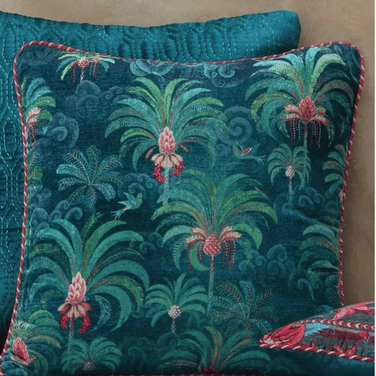 Kainaat Coromandel Palm Emerald Green Cushion Cover (One Cushion)