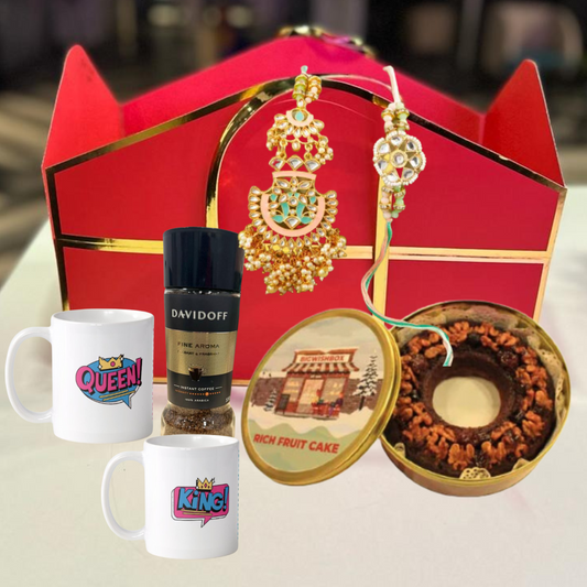 Rakhi Gift Set: Cake, Kundan Rakhi & Mugs